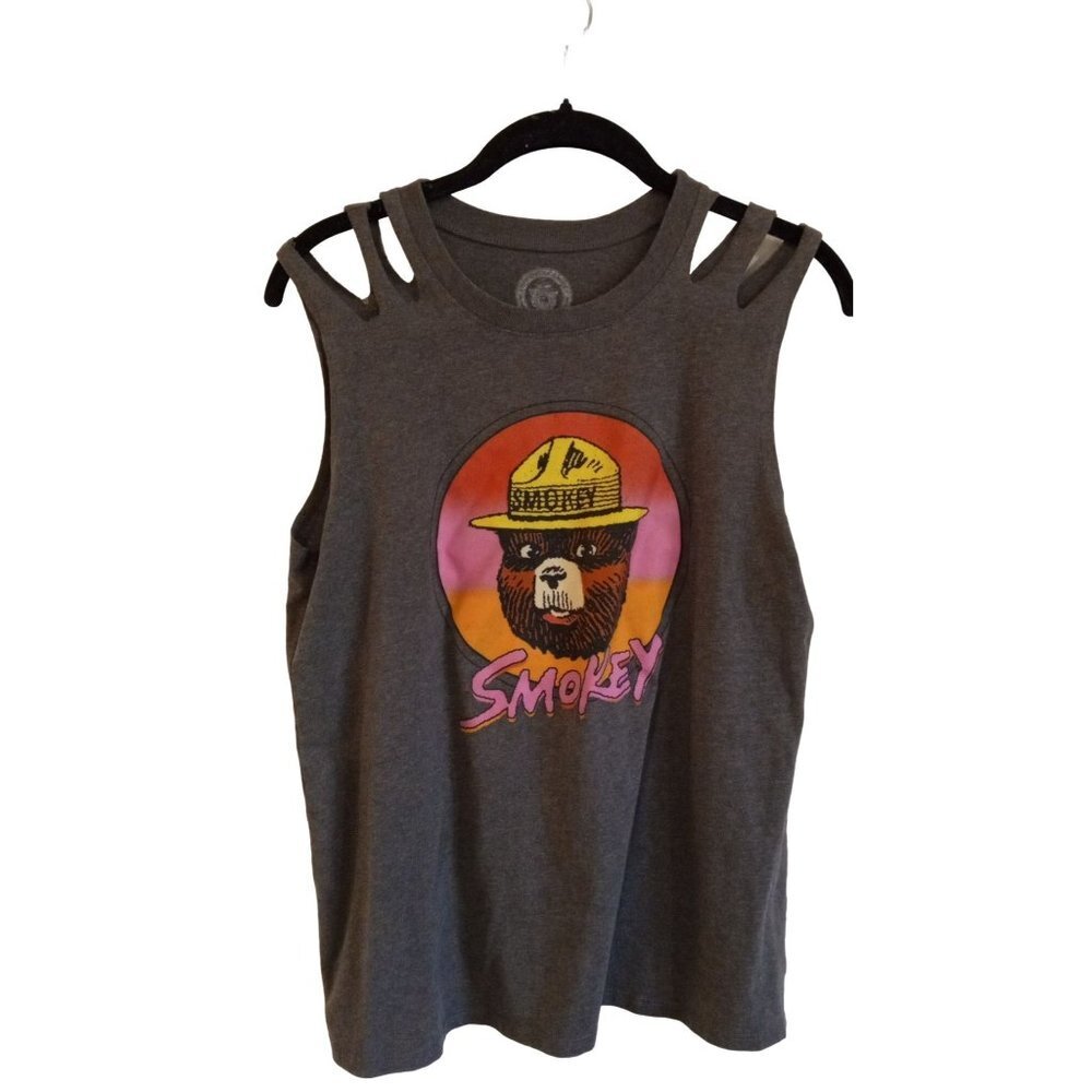 Smokey the bear grey cut out shoulder tank‎